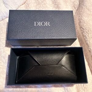 Dior Black Sunglasses Case  eyeglass case with 2 cleaning cloths and blue box
